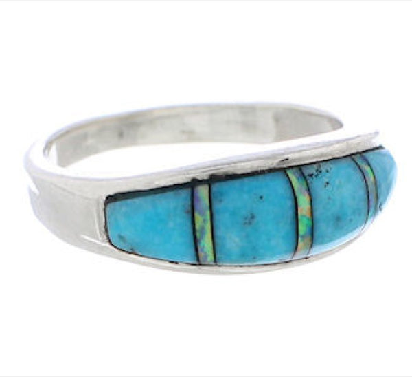 Sterling Silver Opal And Turquoise Inlay Ring Size 7-1/4 CX50634